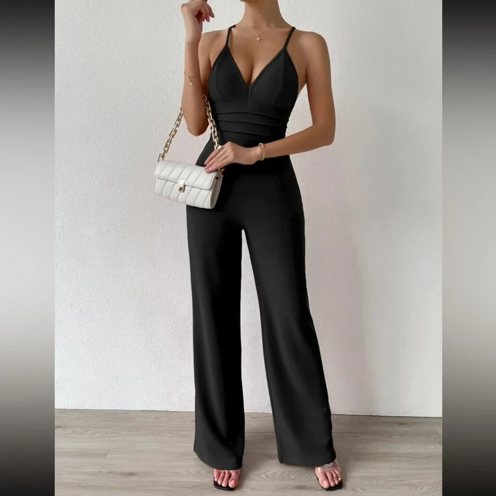 Luxe crisscross open back cami jumpsuit